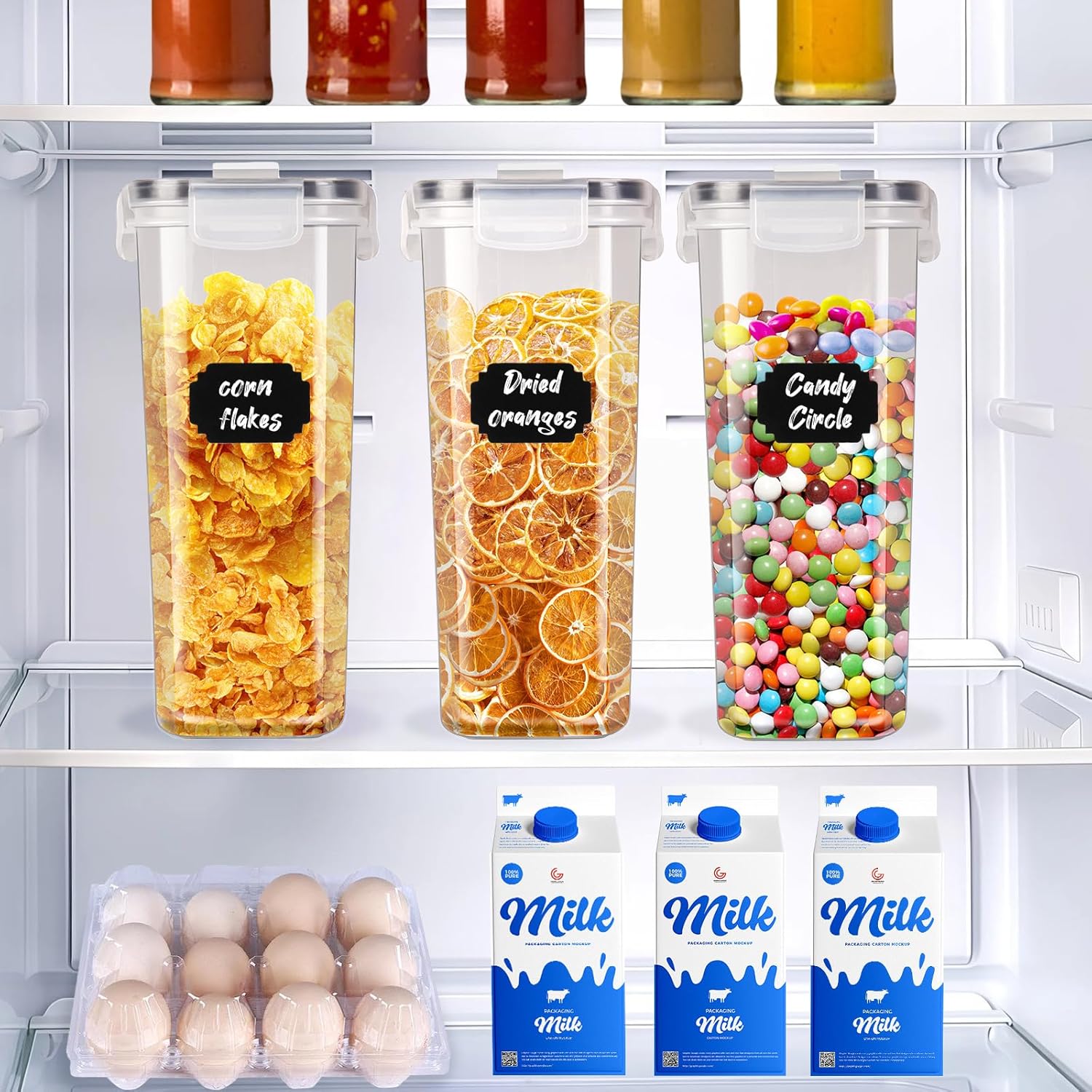 CARLA HOME Airtight Cereal Storage Containers BPA-Free Food Dispensers with Pouring Lids for Pantry & Kitchen (4 Pack 2,5L) - Image 2