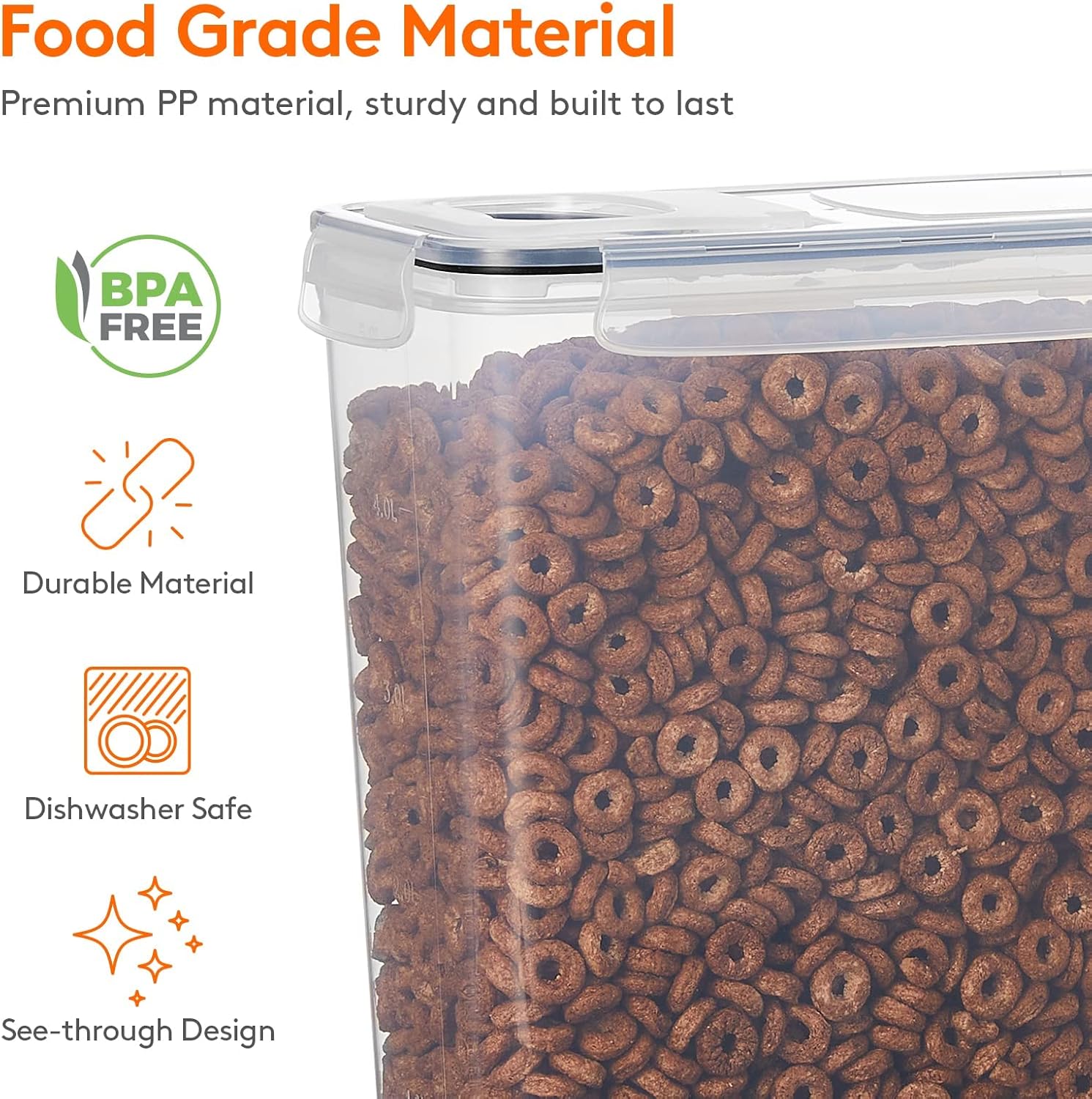 CARLA HOME Airtight Cereal Storage Containers BPA-Free Food Dispensers with Pouring Lids for Pantry & Kitchen (4 Pack 2,5L) - Image 6