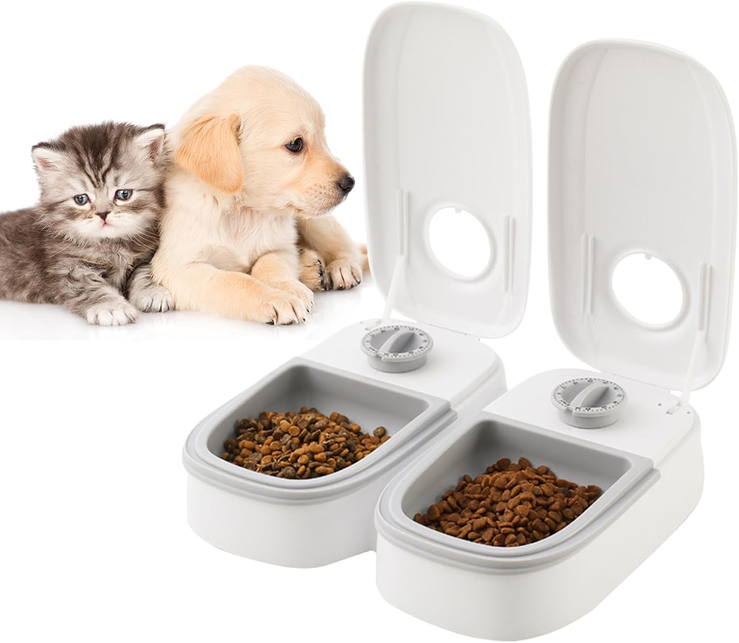CARLA HOME 2 Meal Automatic Pet Feeder with Timer for Cat & Dog Wet & Dry Food (Dual Bowl 700ML) - Image 1