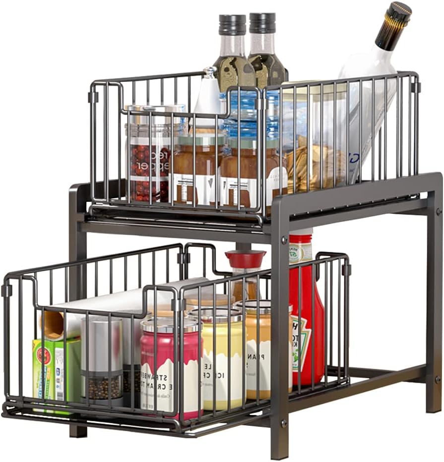 CARLA HOME 2 Tier Sliding Cabinet Organizer Drawer Storage Rack for Kitchen or Bathroom - Image 1