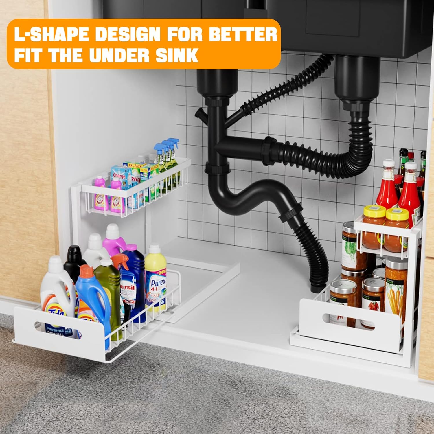 CARLA HOME 2 pack Under Sink Organiser with Sliding Drawers & 2 tier for Kitchen & Bathroom - Image 2