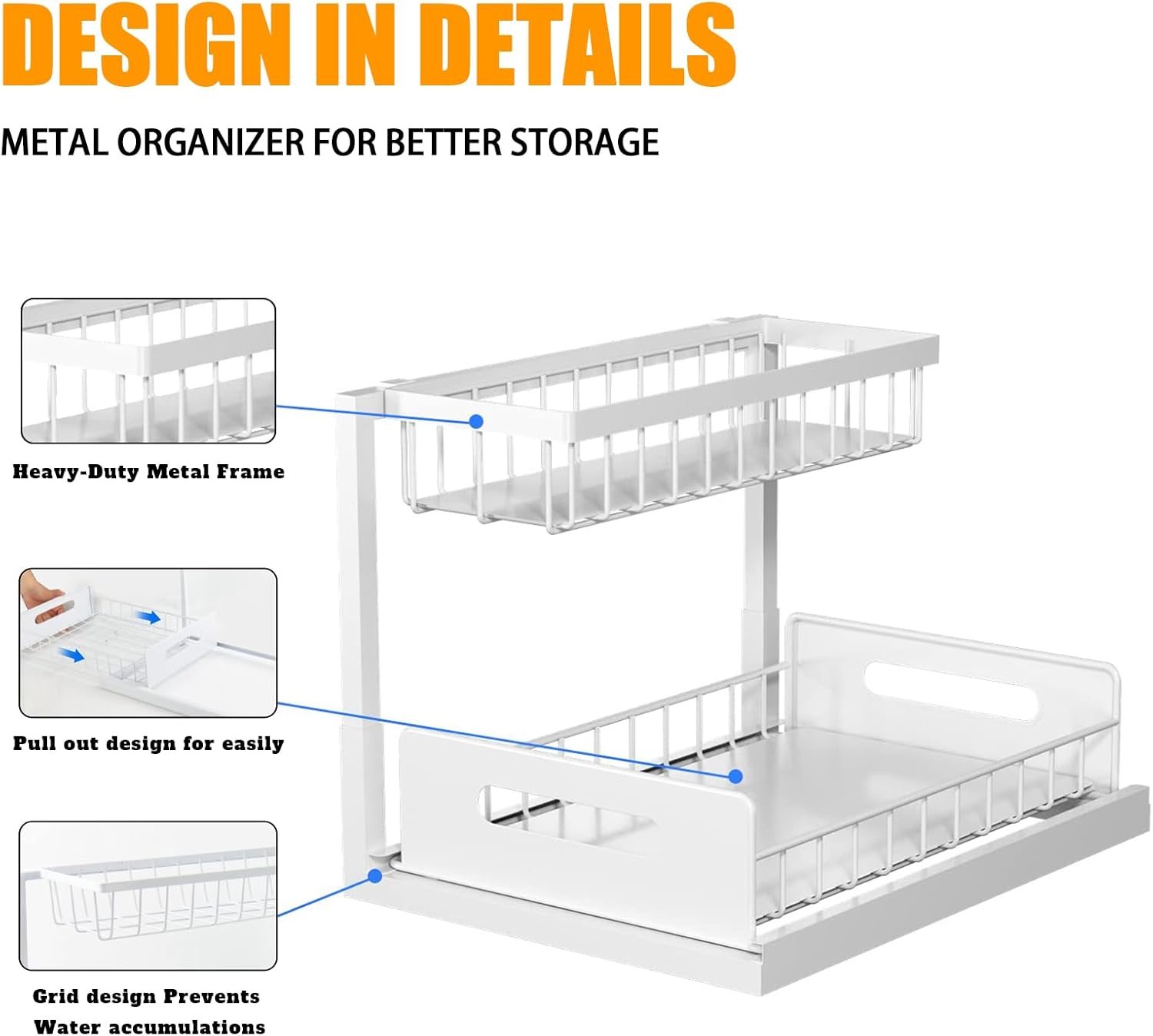 CARLA HOME 2 pack Under Sink Organiser with Sliding Drawers & 2 tier for Kitchen & Bathroom - Image 4