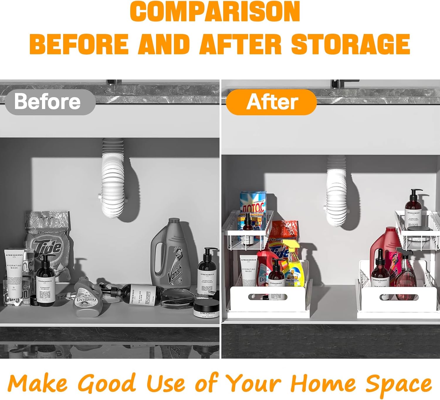 CARLA HOME 2 pack Under Sink Organiser with Sliding Drawers & 2 tier for Kitchen & Bathroom - Image 5