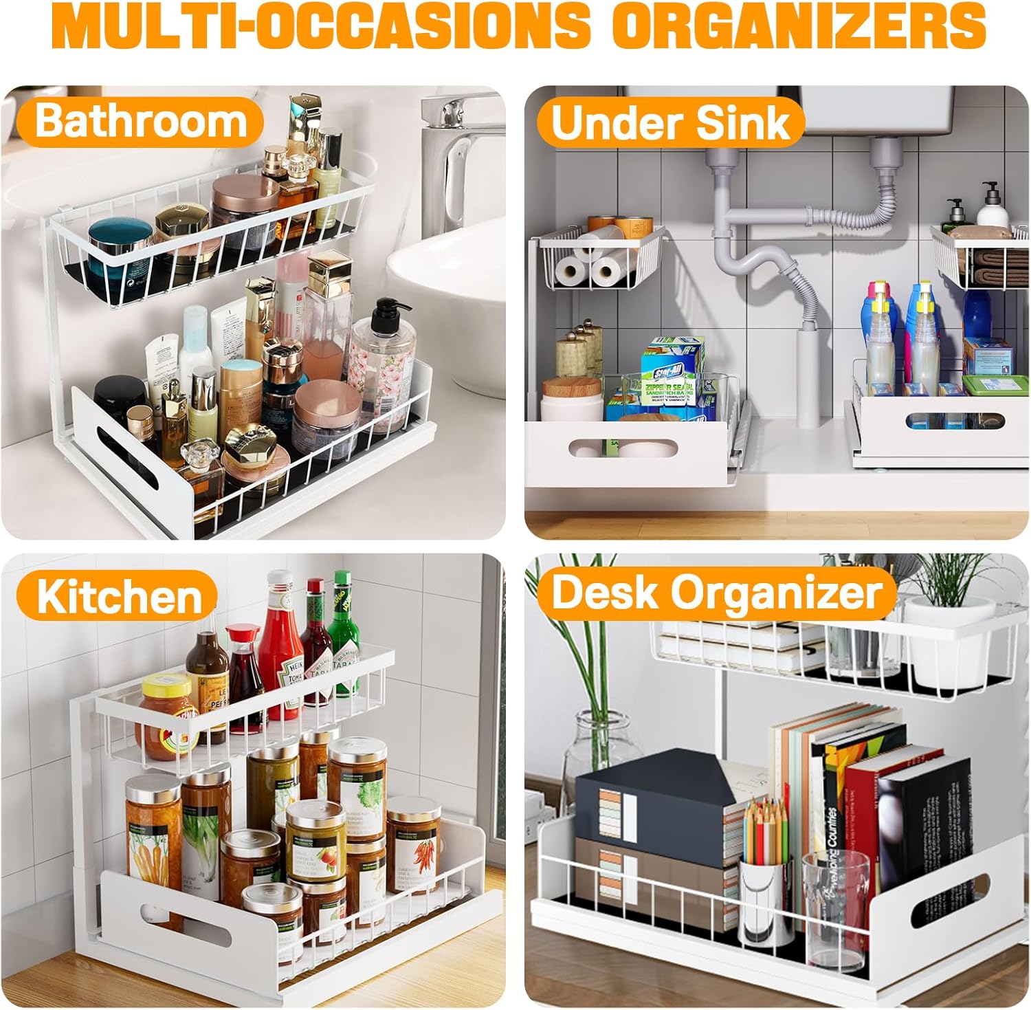 CARLA HOME 2 pack Under Sink Organiser with Sliding Drawers & 2 tier for Kitchen & Bathroom - Image 6