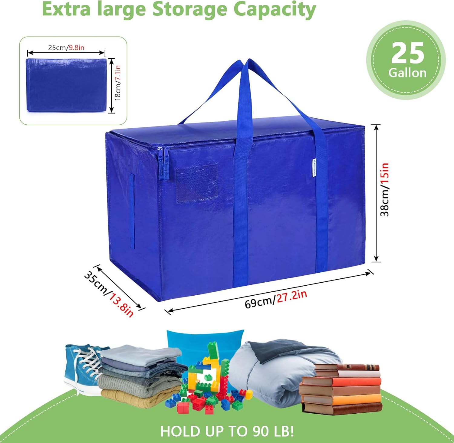 CARLA HOME 12-Pack Large Moving Storage Bags with Zippers & Handles with 95 Liters Capacity for Space Saving, Travel, Camping & Organization (Blue) - Image 3