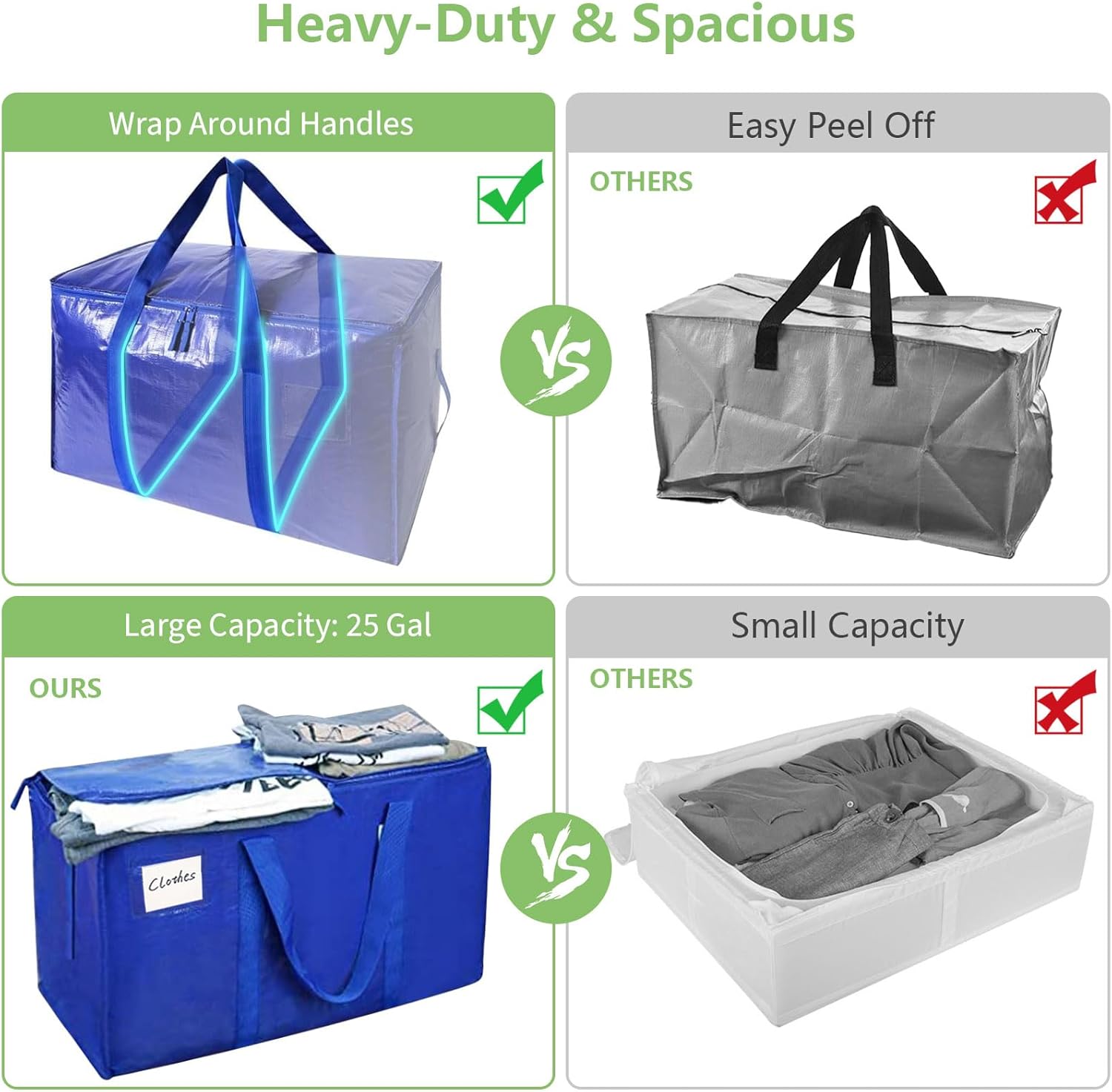 CARLA HOME 12-Pack Large Moving Storage Bags with Zippers & Handles with 95 Liters Capacity for Space Saving, Travel, Camping & Organization (Blue) - Image 4