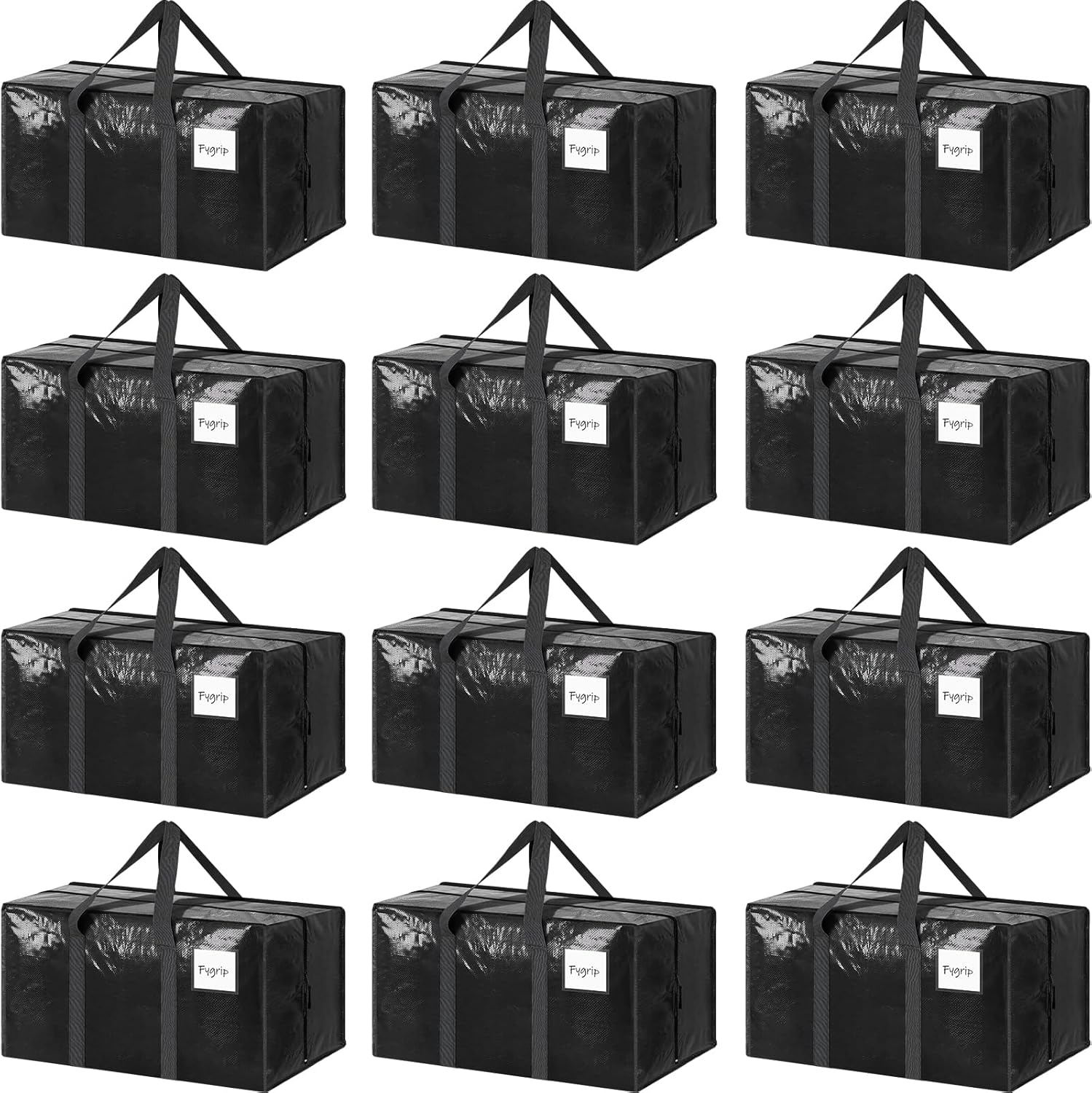 CARLA HOME 12-Pack Large Moving Storage Bags with Zippers & Handles with 95 Liters Capacity for Space Saving, Travel, Camping & Organization (Black) - Image 1