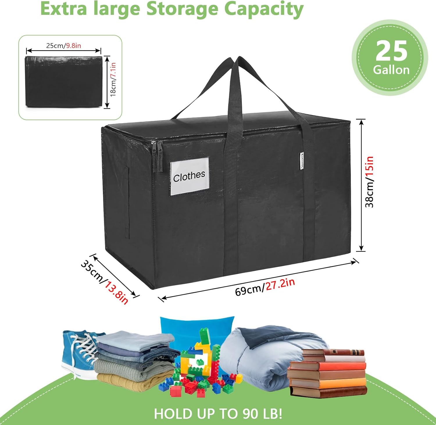 CARLA HOME 12-Pack Large Moving Storage Bags with Zippers & Handles with 95 Liters Capacity for Space Saving, Travel, Camping & Organization (Black) - Image 2