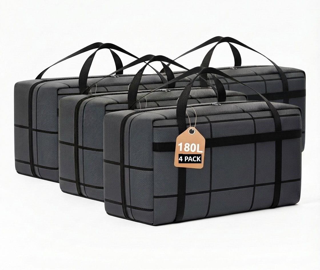 CARLA HOME 4-Pack 180L Extra Large Moving Storage Bags with Handles & Duty Zippered for Clothes, Travel, Space Saving & Camping - Image 1