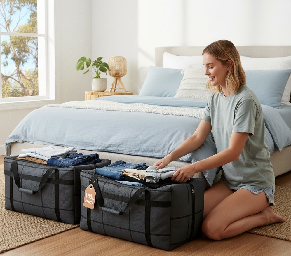 CARLA HOME 4-Pack 180L Extra Large Moving Storage Bags with Handles & Duty Zippered for Clothes, Travel, Space Saving & Camping - Image 2