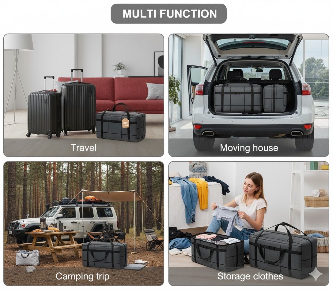 CARLA HOME 4-Pack 180L Extra Large Moving Storage Bags with Handles & Duty Zippered for Clothes, Travel, Space Saving & Camping - Image 3