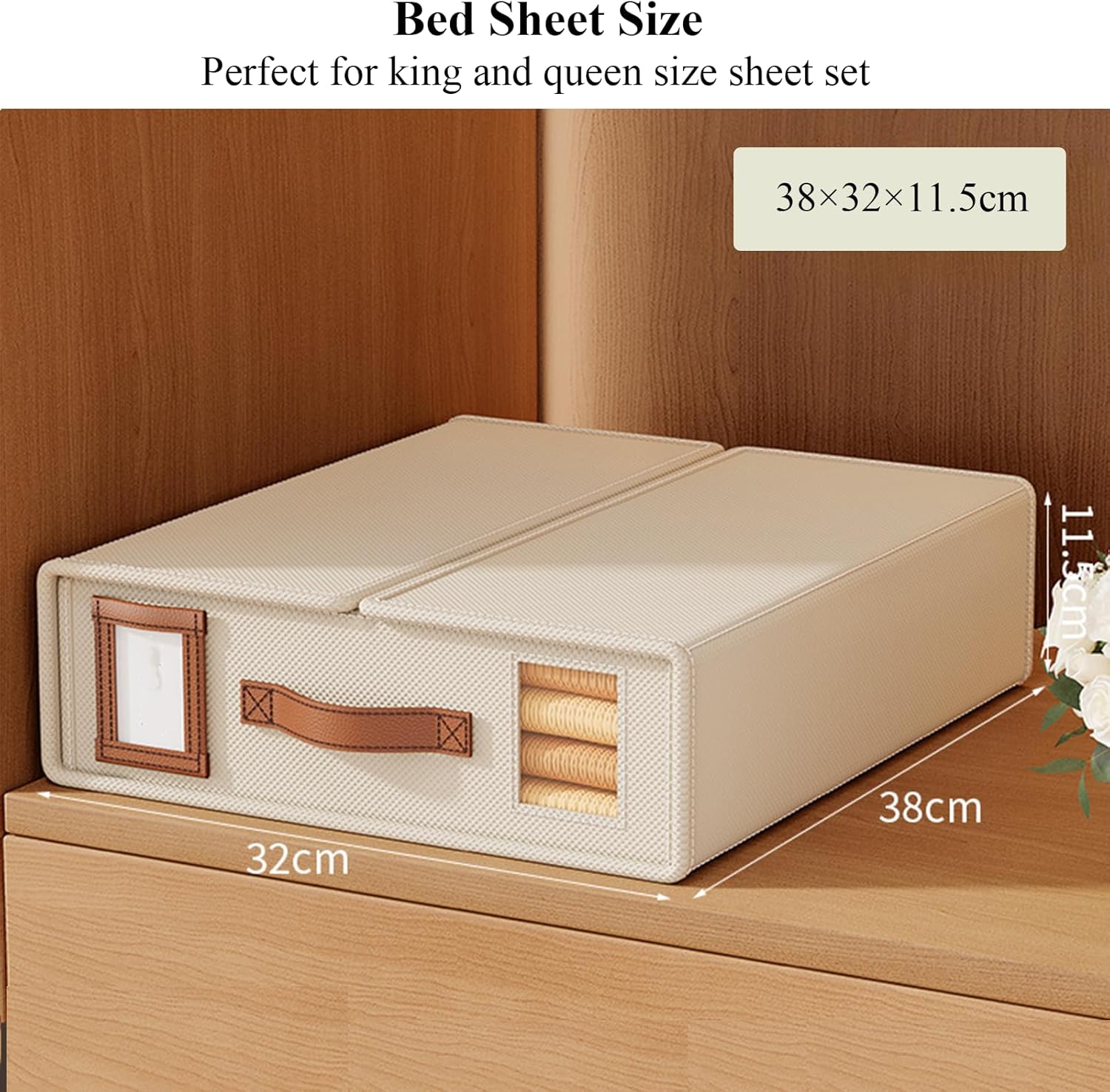 CARLA HOME Bed Sheet Organizer Set of 8 with Handle & Window for Covers, Pillowcases, Blankets, Clothes & Sheets (Beige) - Image 2