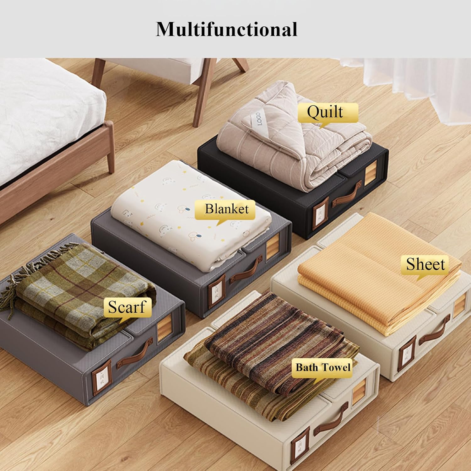 CARLA HOME Bed Sheet Organizer Set of 8 with Handle & Window for Covers, Pillowcases, Blankets, Clothes & Sheets (Beige) - Image 5