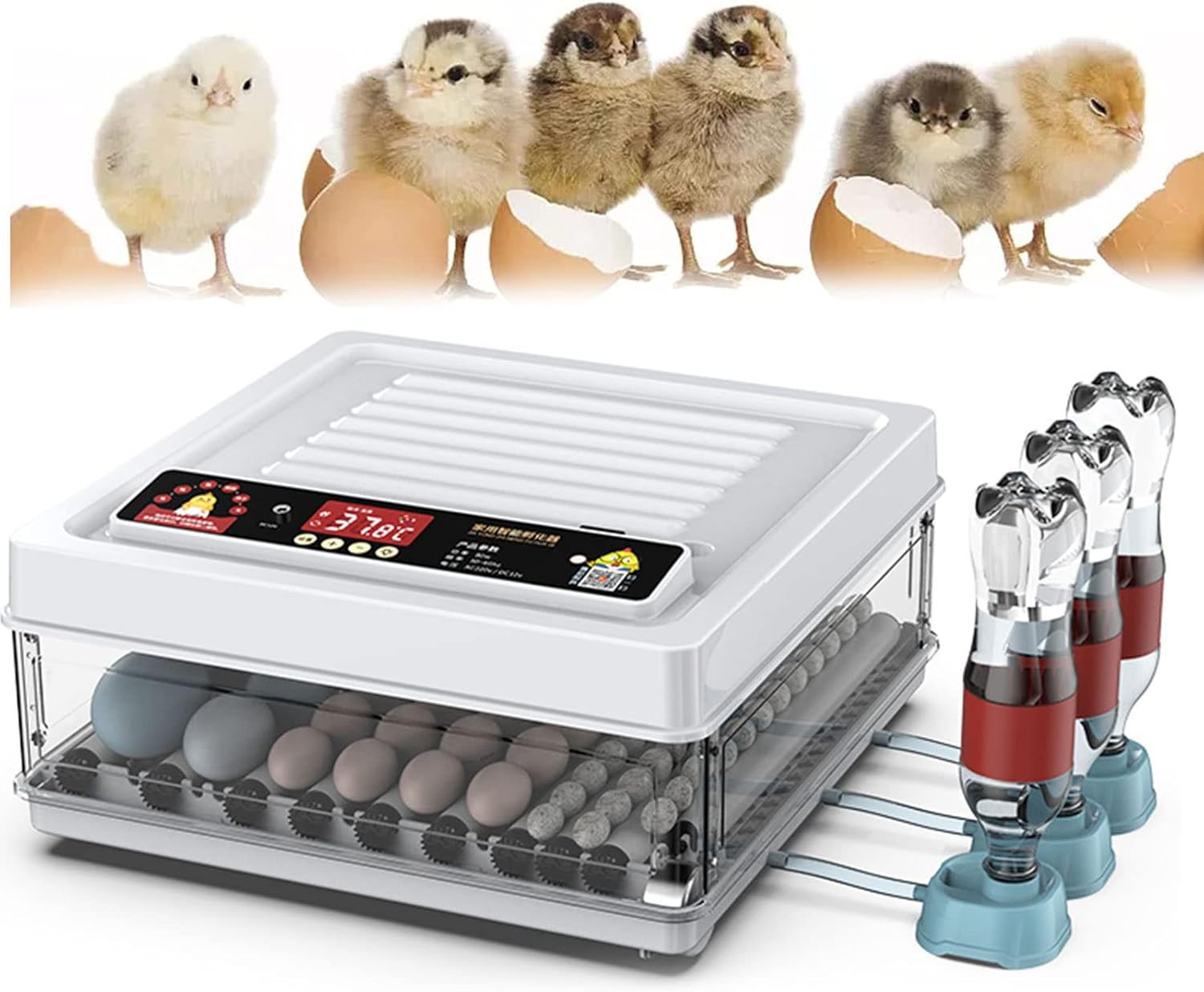 CARLA HOME 70 Egg Incubator with Automatic Turning, LED Display, Humidity & Temperature Control, Auto Water System & Built-in Egg Candler for Chicken, Duck, Quail, Goose - Image 1
