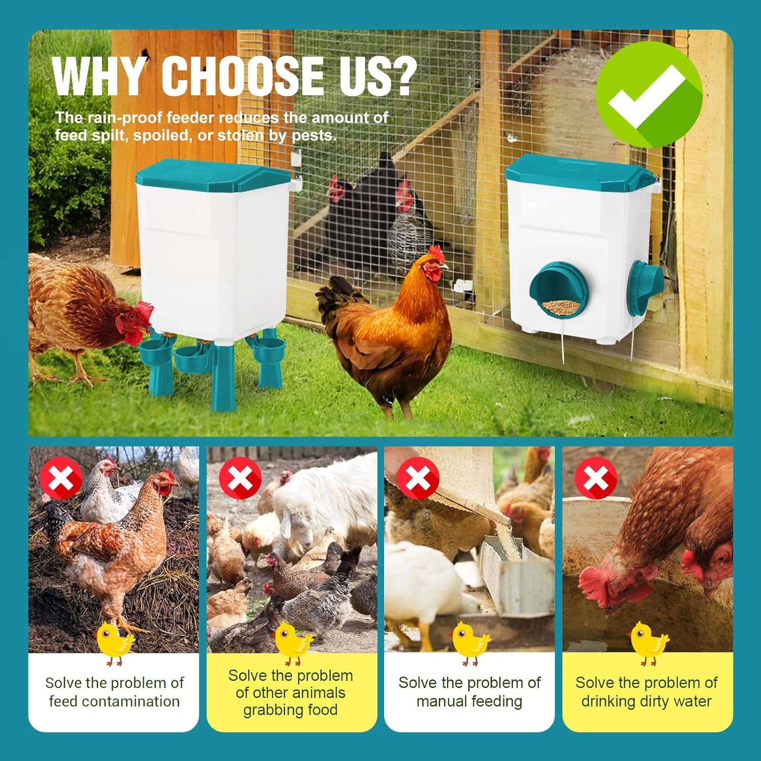 CARLA HOME Automatic Chicken Feeder Waterer Set with 8KG Food 7L Water Capacity for Coop, Chickens, Ducks, Quails (Blue) - Image 6