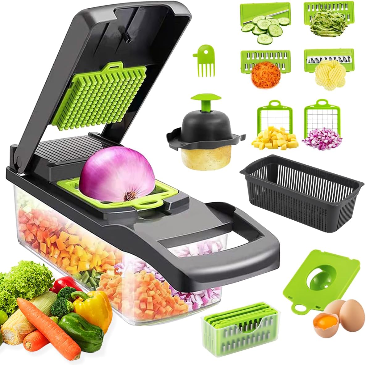 CARLA HOME Multifunctional Mandoline Vegetable Chopper 16-in-1 with Stainless Steel Blades, Storage Container & Hand Guard for Fruits & Veggies - Image 1