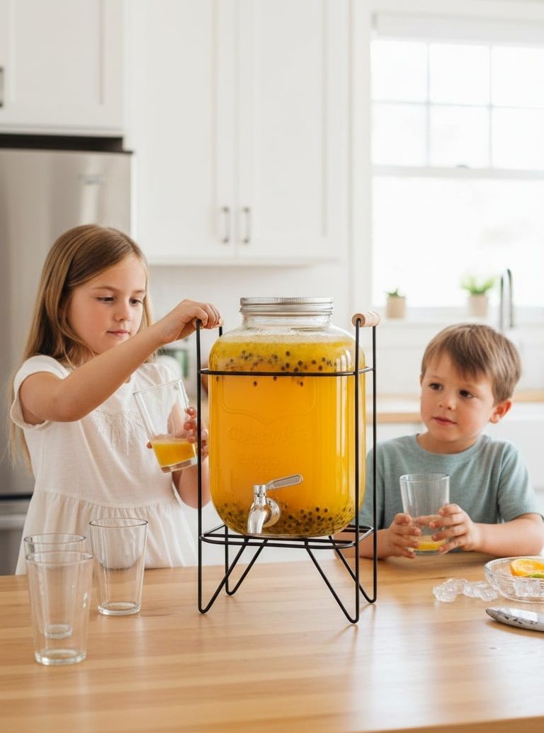CARLA HOME 5L Glass Drink Dispenser with Metal Stand, Wide Mouth Beverage Jar & Stainless Steel Tap for Lemonade, Iced Tea, Water & Fruit-Infused Drinks - Image 2