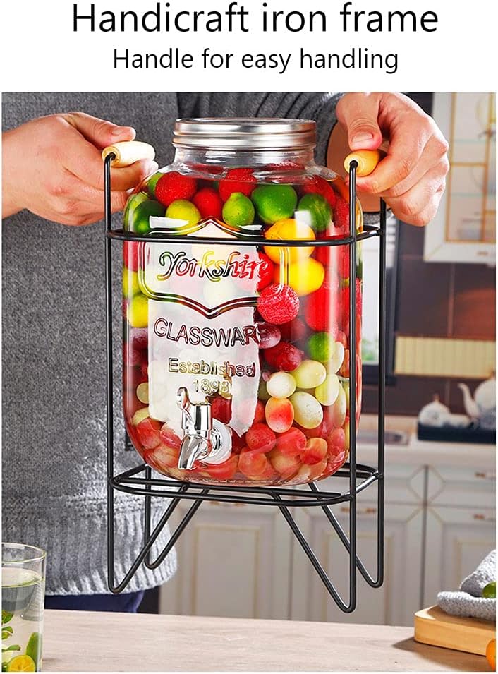 CARLA HOME 5L Glass Drink Dispenser with Metal Stand, Wide Mouth Beverage Jar & Stainless Steel Tap for Lemonade, Iced Tea, Water & Fruit-Infused Drinks - Image 5