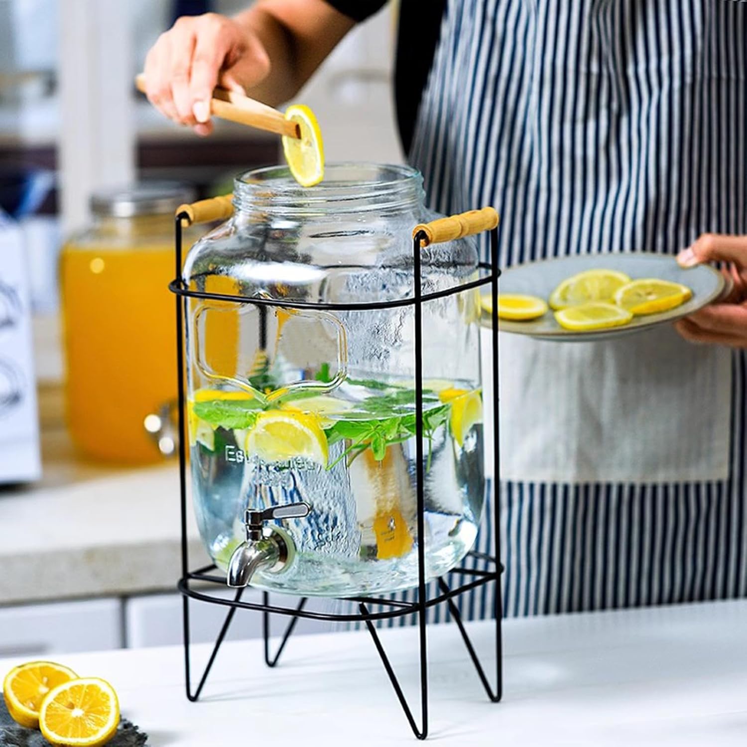 CARLA HOME 5L Glass Drink Dispenser with Metal Stand, Wide Mouth Beverage Jar & Stainless Steel Tap for Lemonade, Iced Tea, Water & Fruit-Infused Drinks - Image 8