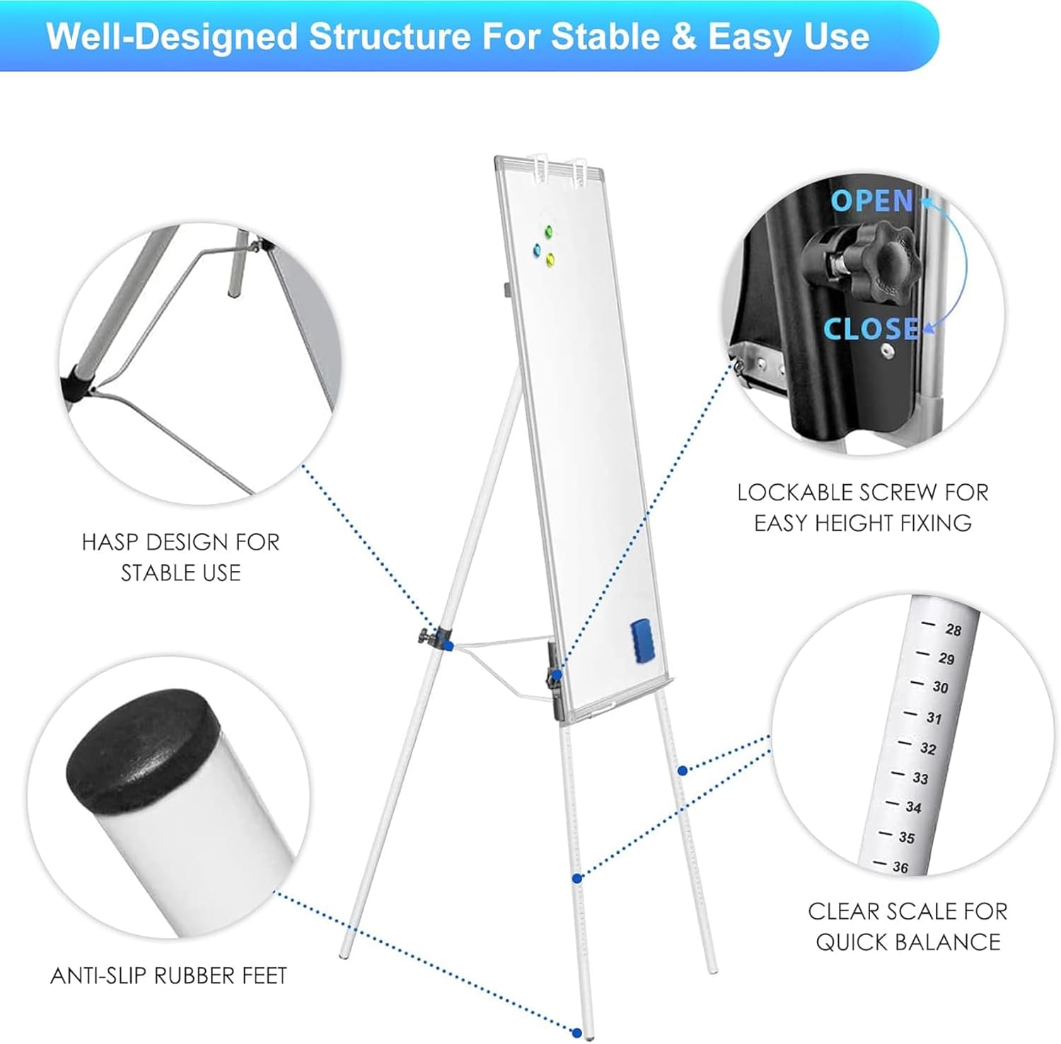 CARLA HOME Whiteboard Easel Portable Magnetic Dry Erase Board with Adjustable Tripod Stand & Height Adjustable for Office & Home (90x60cm) - Image 4