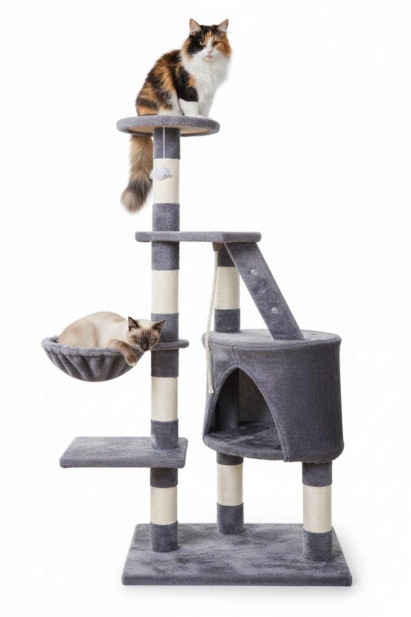 CARLA HOME 120cm Cat Tree for Indoor Cats with Condo, Hammock & Plush Perchfor for Kittens & Adult Cats - Image 1