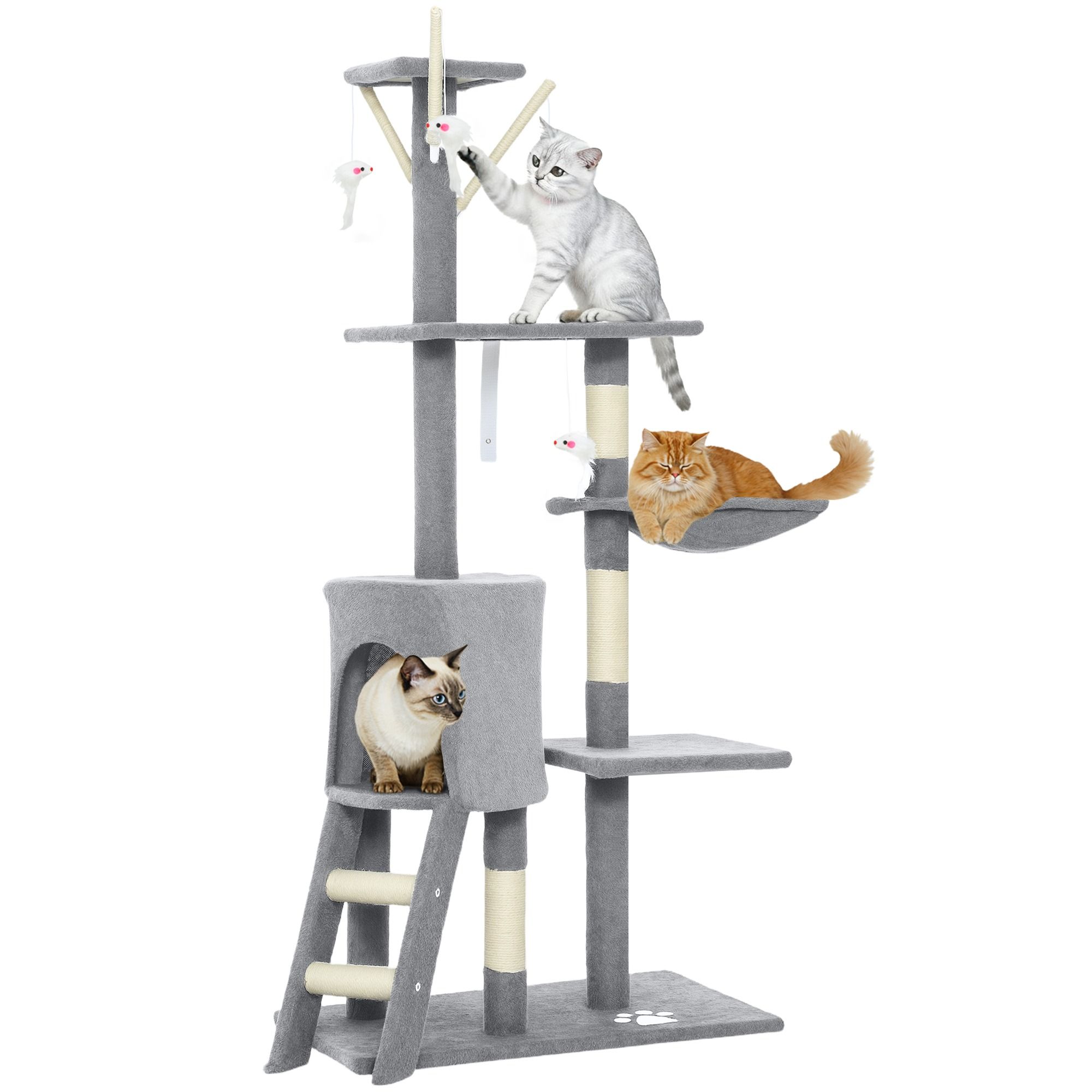 CARLA HOME 134cm Cat Tree for Indoor Cats with Hammock, Plush Perch & Sisal Scratching Posts for Kittens & Adult Cats (Light Grey) - Image 1
