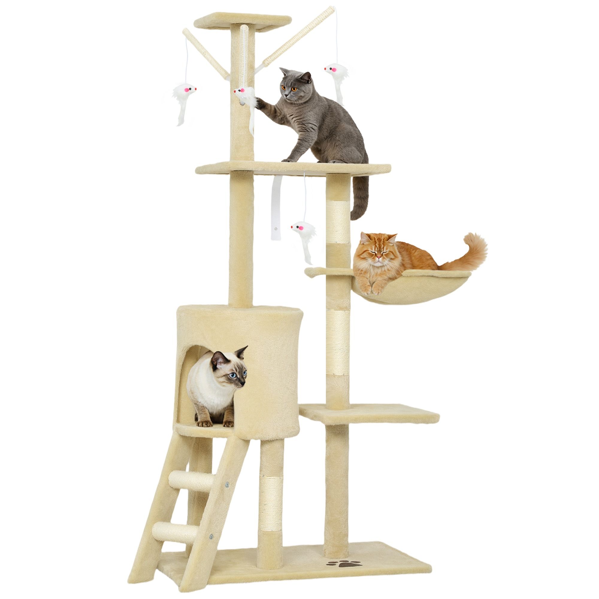 CARLA HOME 134cm Cat Tree for Indoor Cats with Hammock, Plush Perch & Sisal Scratching Posts for Kittens & Adult Cats (Beige) - Image 1