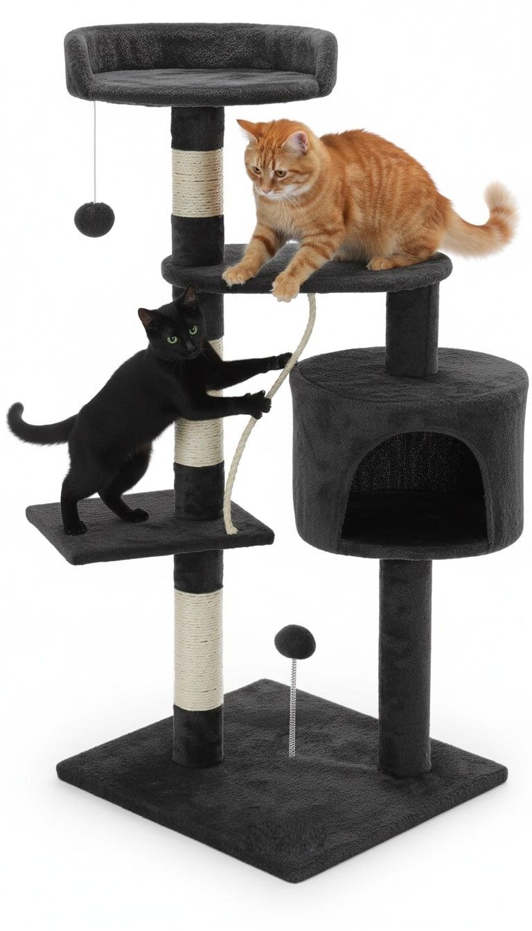 CARLA HOME 140cm Cat Tree for Indoor Cats with Plush Perch, Sisal Scratching Posts & Condo for Kittens & Adult Cats (Dark Grey) - Image 1