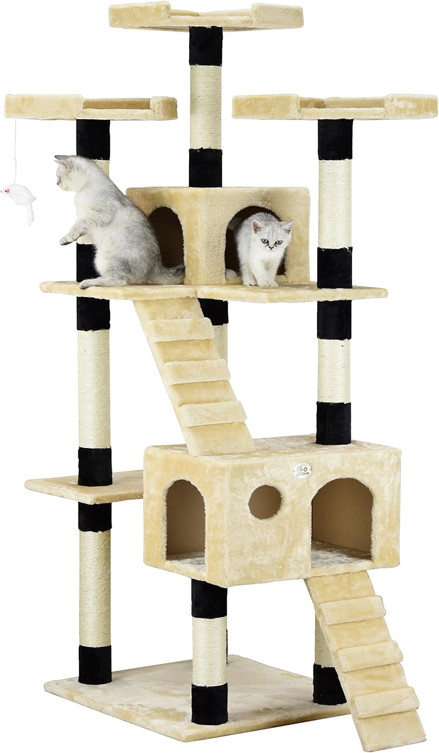 CARLA HOME 180cm Cat Tree Tower for Indoor Cats with Dual Condos, Plush Perches, Sisal Scratching Posts & Ramps for Kittens & Adult Cats (Beige) - Image 1