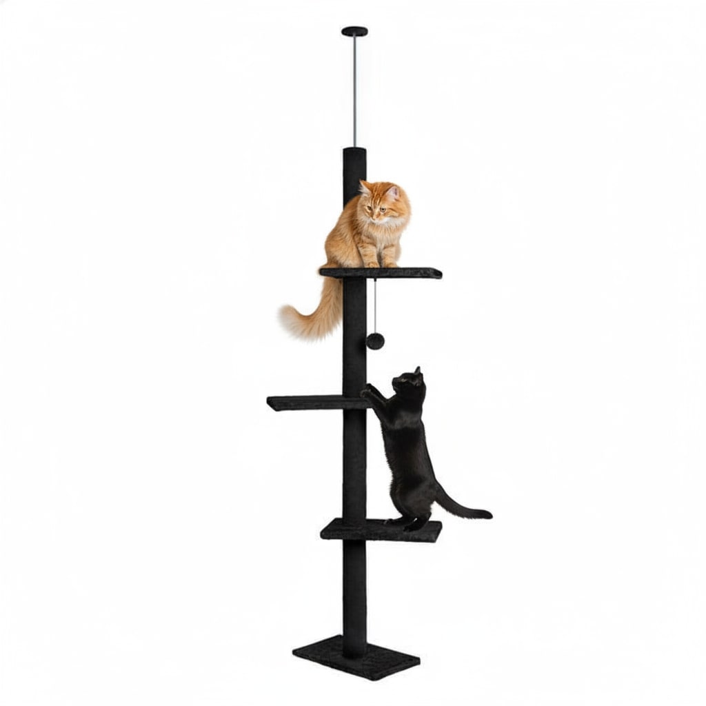 CARLA HOME Floor to Ceiling Cat Tree Tower  with Adjustable Height 230-286cm for Indoor Cats (Black) - Image 1