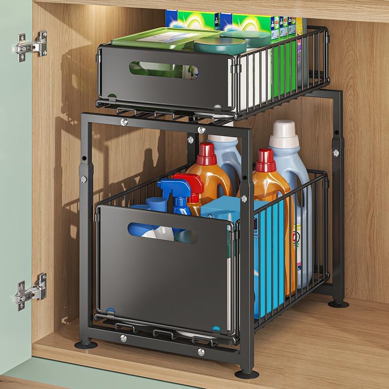 CARLA HOME 2-Tier Under Sink Organizer with Sliding Drawers & Height Adjustable for Kitchen Bathroom Cabinet Organization - Image 1