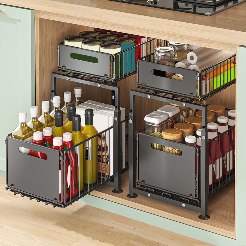 CARLA HOME 2- Pack Under Sink Organizer with Sliding Drawers & Height Adjustable for Kitchen Bathroom Cabinet Organization - Image 1