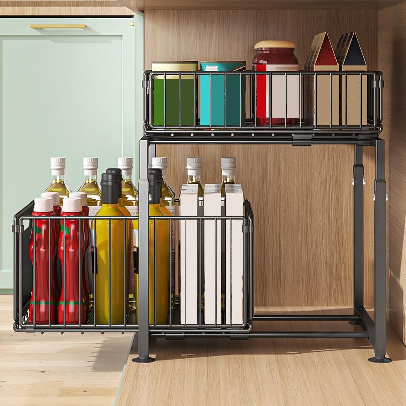 CARLA HOME 2- Pack Under Sink Organizer with Sliding Drawers & Height Adjustable for Kitchen Bathroom Cabinet Organization - Image 7