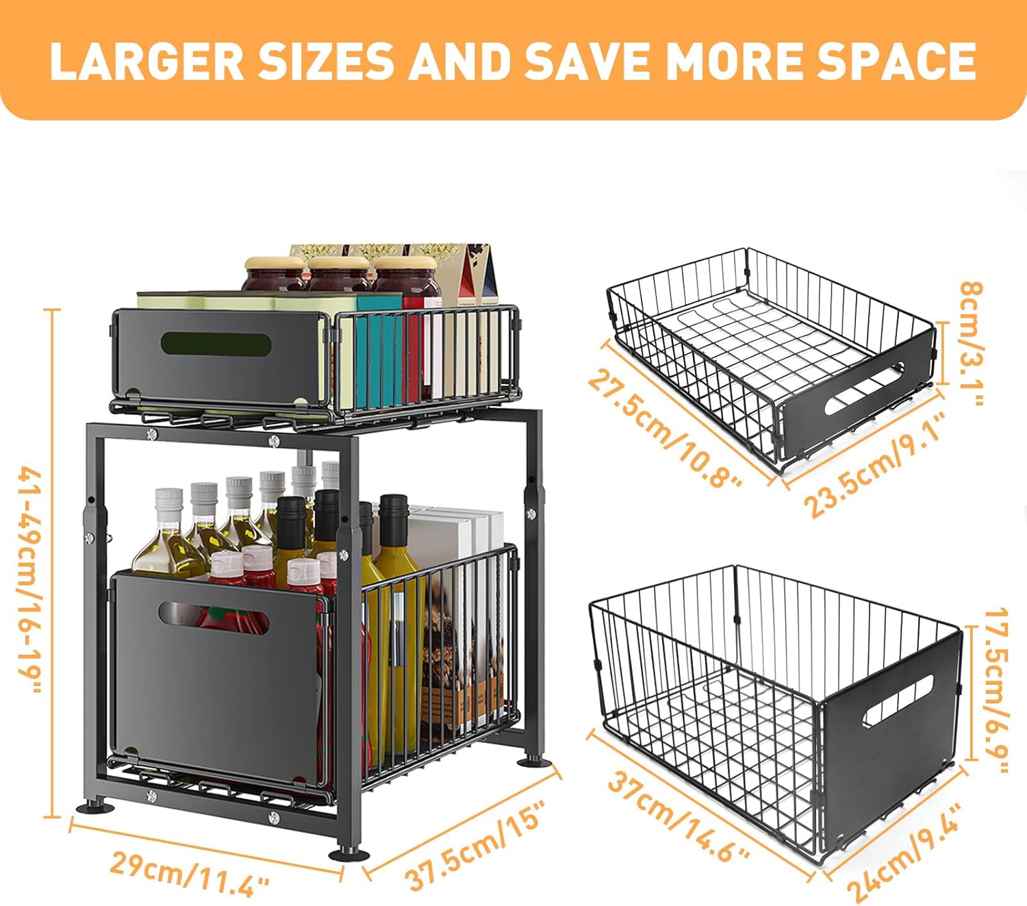 CARLA HOME 2- Pack Under Sink Organizer with Sliding Drawers & Height Adjustable for Kitchen Bathroom Cabinet Organization - Image 8
