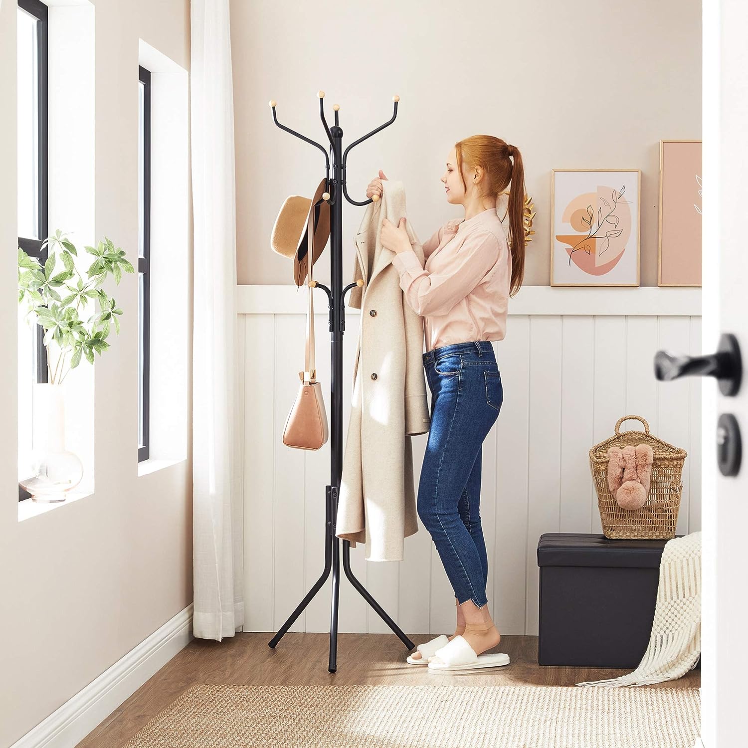 Metal Coat Rack Stand Hat Hanger, Black, 182cm - Image 2