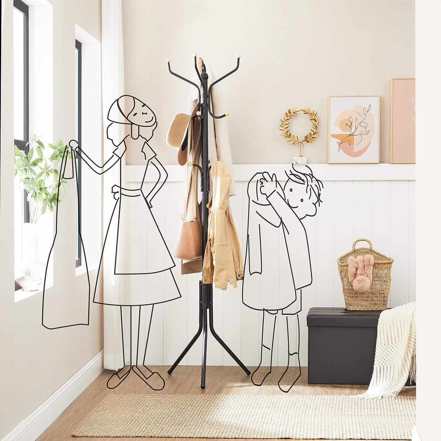 Metal Coat Rack Stand Hat Hanger, Black, 182cm - Image 4