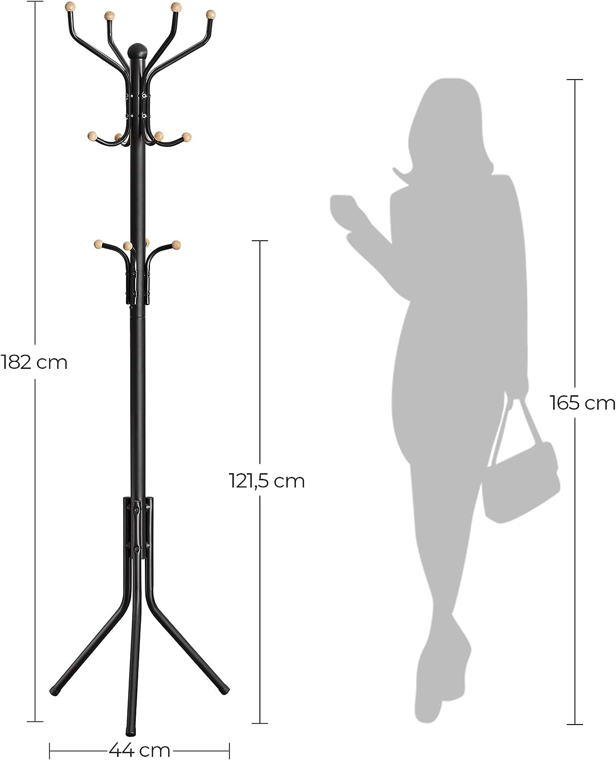 Metal Coat Rack Stand Hat Hanger, Black, 182cm - Image 5