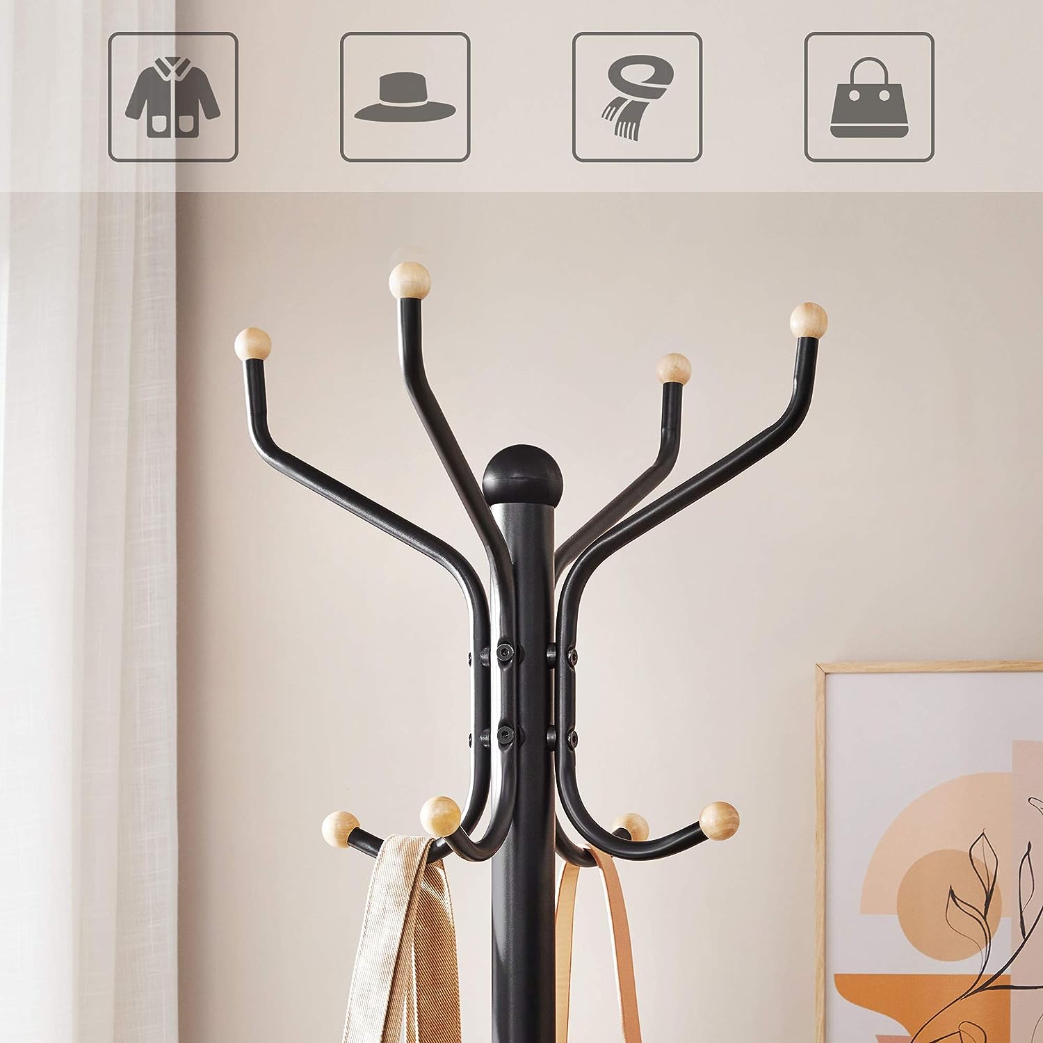 Metal Coat Rack Stand Hat Hanger, Black, 182cm - Image 6