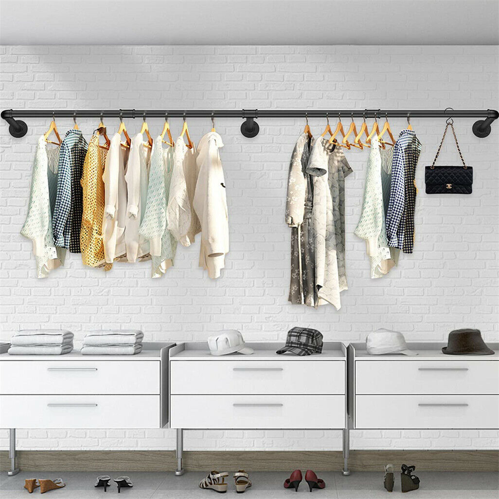 Industrial Iron Pipe Clothes Rail Vintage Wall Shelf - Image 1