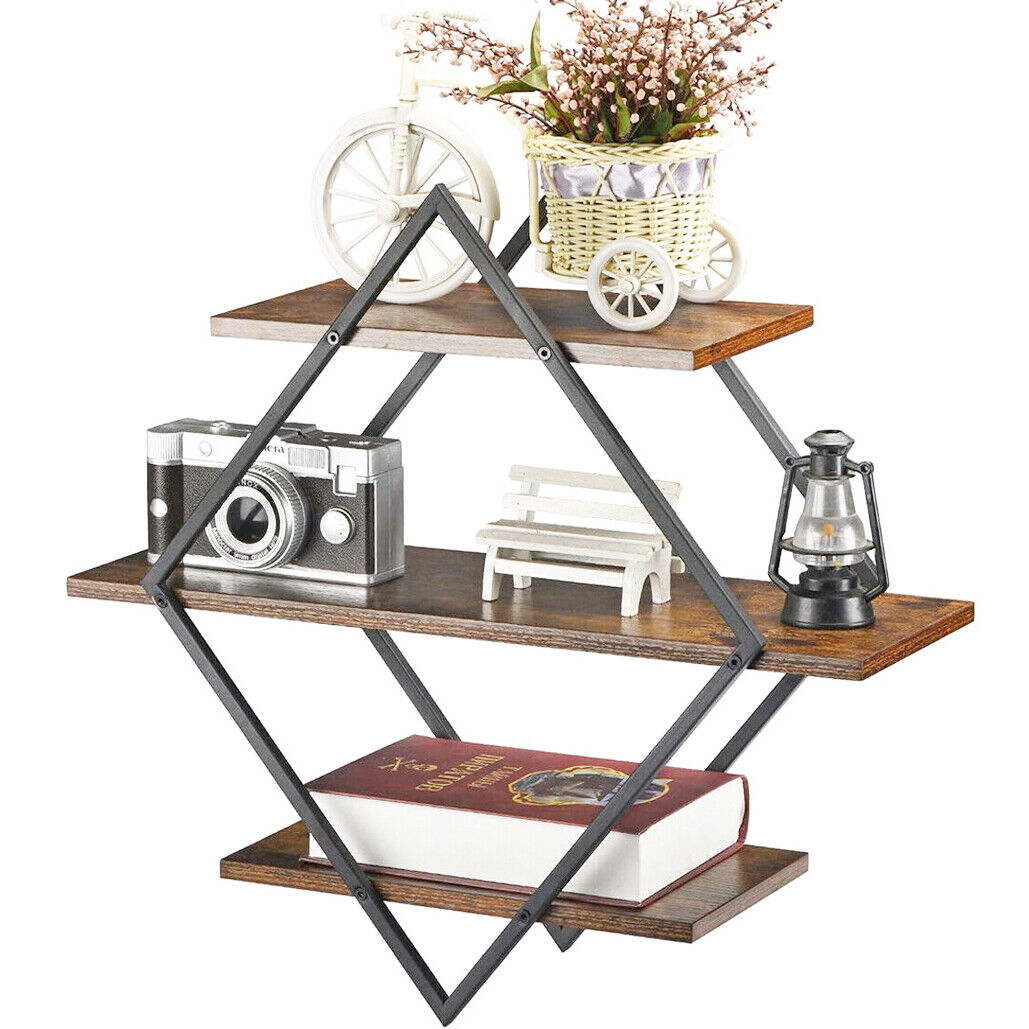 3 Tier Diamond Metal Floating Shelves Wall Mounted Display - Image 1
