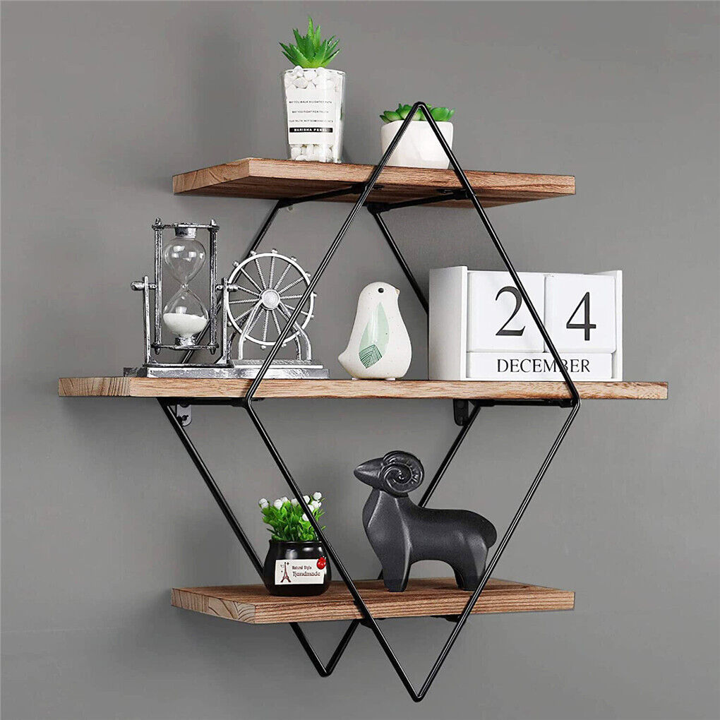 3 Tier Diamond Metal Floating Shelves Wall Mounted Display - Image 5