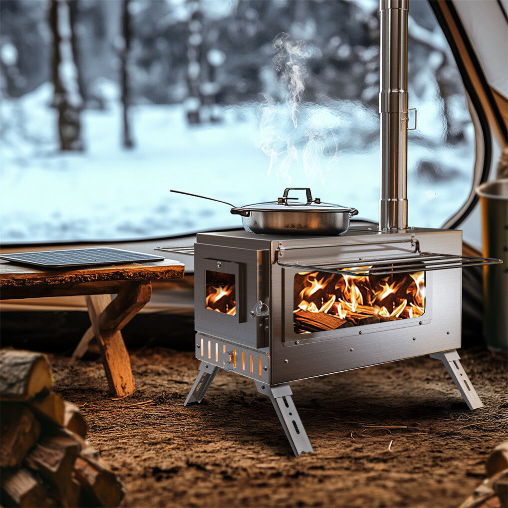 Stainless Steel Wood Burning Stove 1 Burner Camping BBQ with Chimney - Image 2