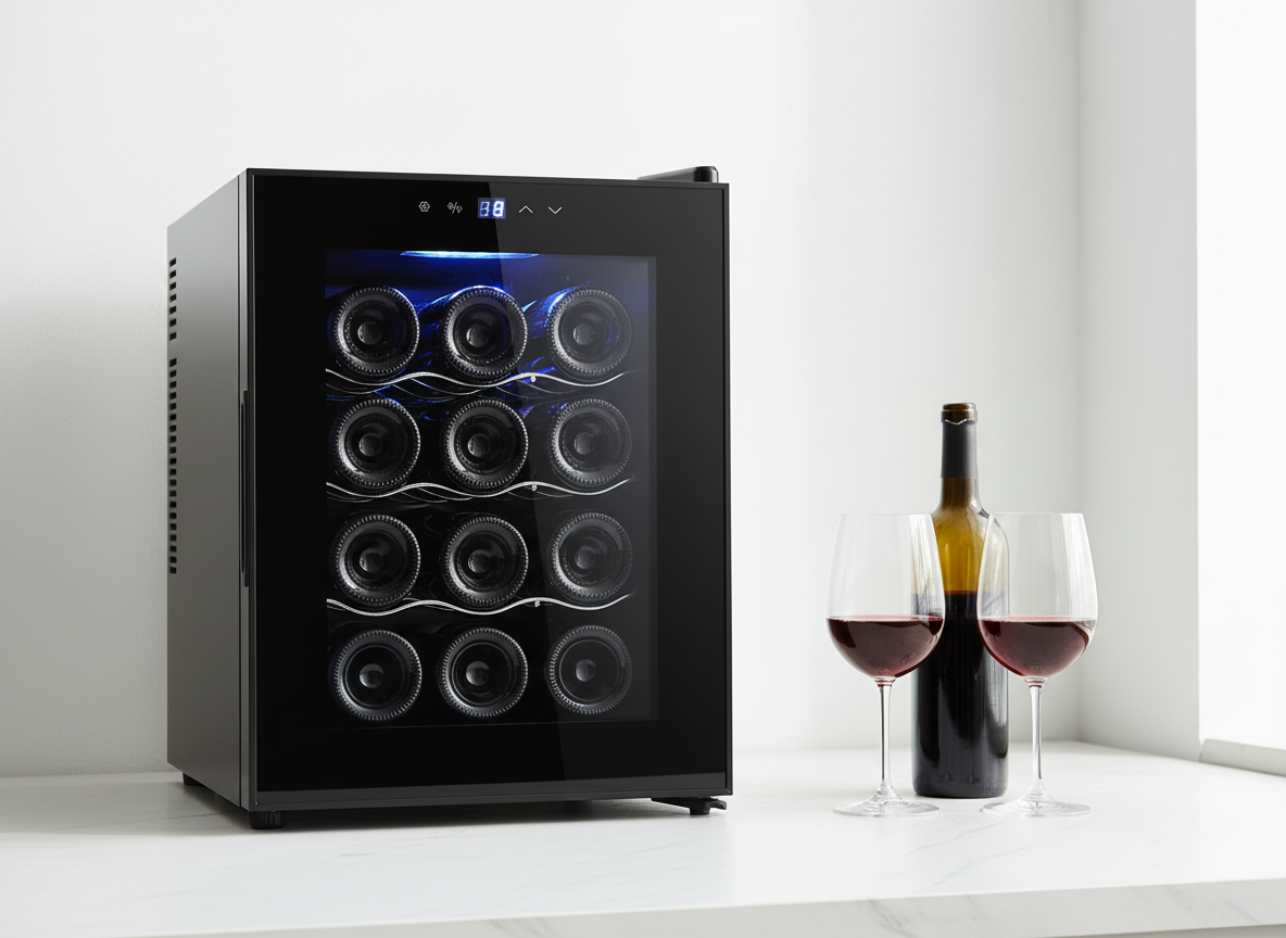 12 Bottle Thermoelectric Wine Fridge, 65W, UV Protected Glass Door, Soft LED Illumination - Image 4