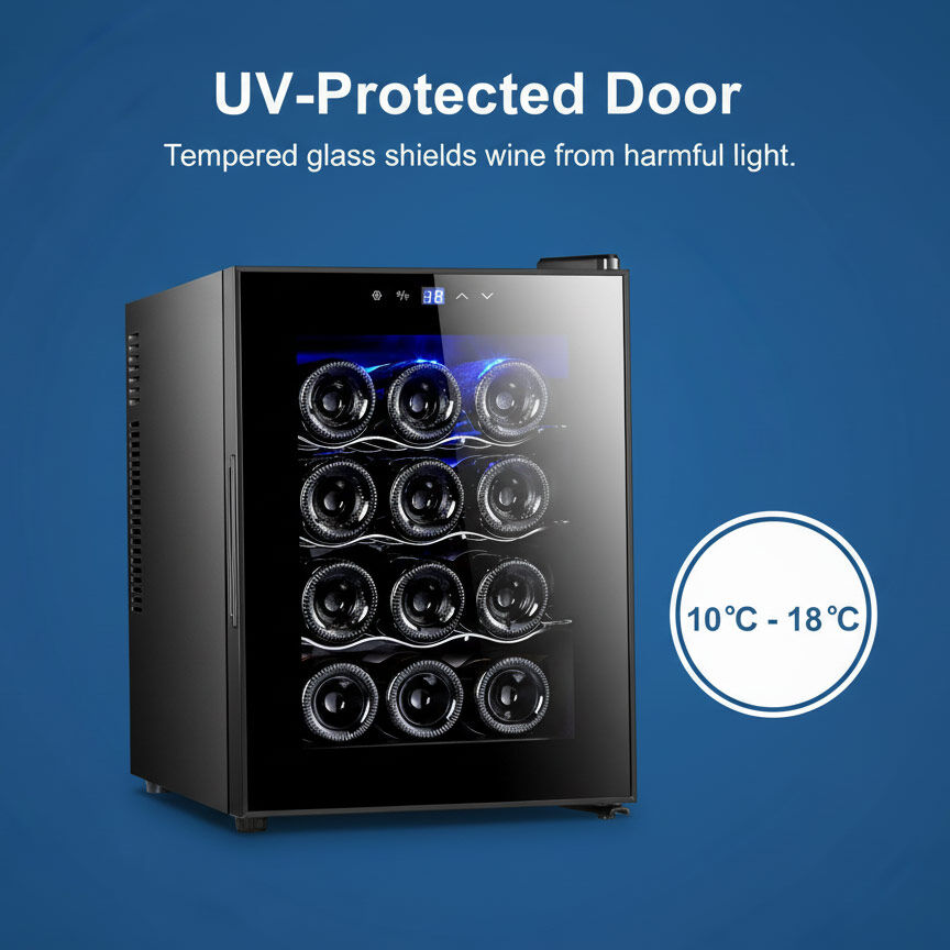 12 Bottle Thermoelectric Wine Fridge, 65W, UV Protected Glass Door, Soft LED Illumination - Image 5