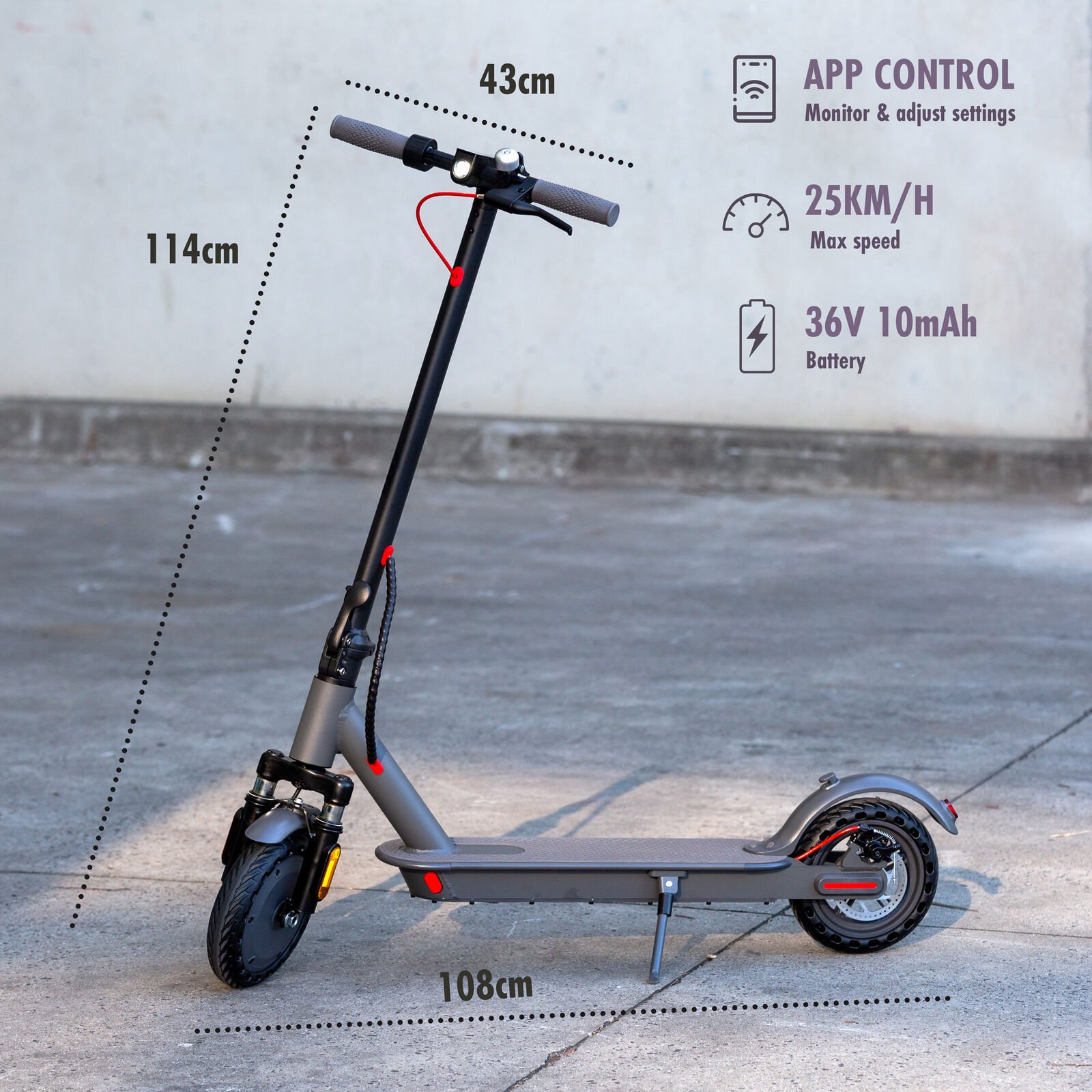 Electric Scooter, 350W Motor, 8.5 inch  Tyres, Front Suspension, Smart App, Foldable, 25kph - Image 3