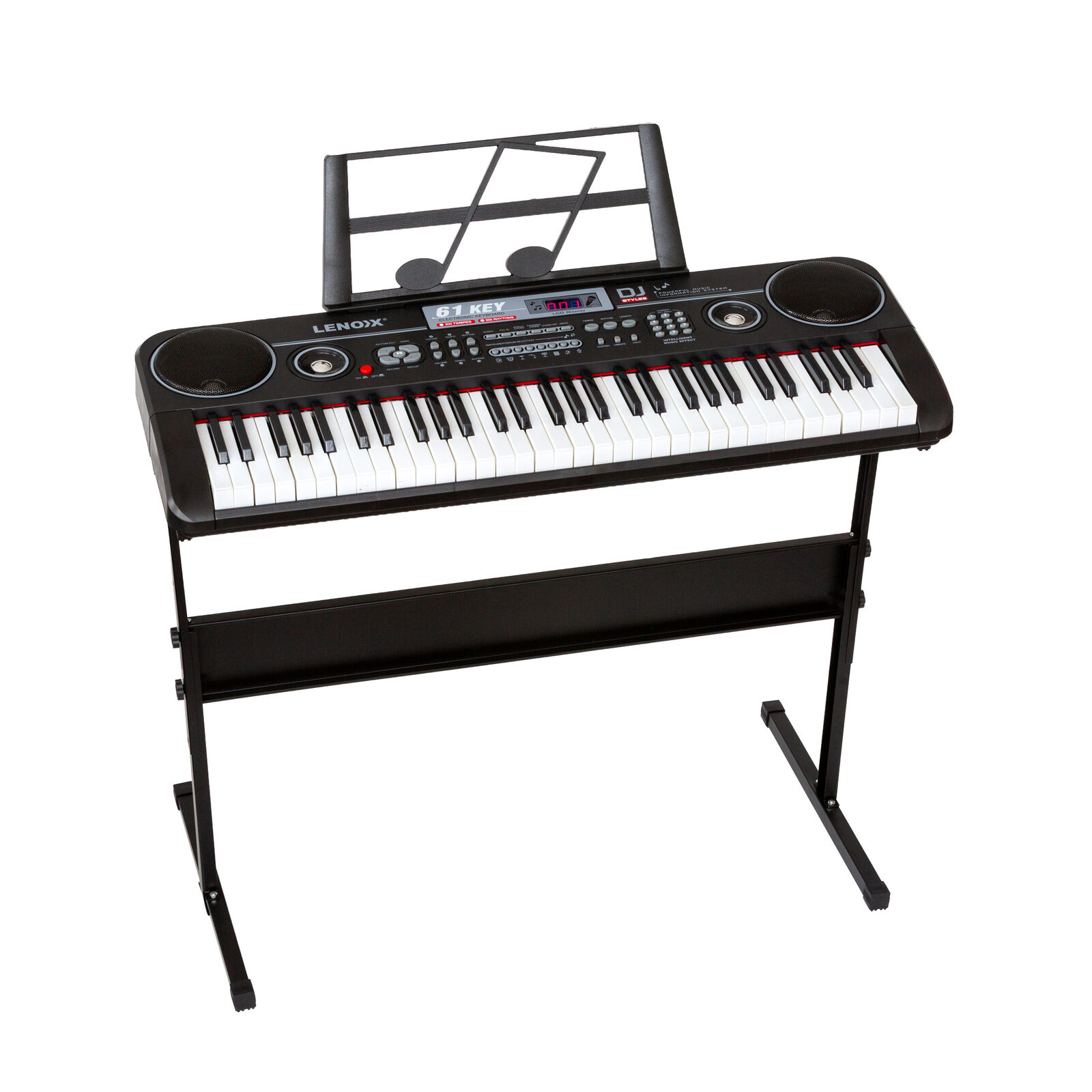 61-Key Electronic Learning Piano Keyboard, Light-Up Keys, LCD Display, with Music Stand Holder - Image 1