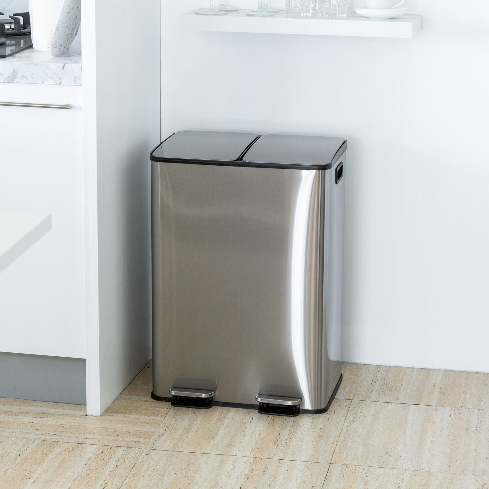Stainless Steel Dual Compartment (30L each Section) Pedal Operation Rubbish Bin - Image 2