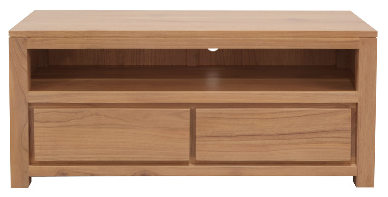 Amsterdam 2 Drawer Solid White Cedar Wood Entertainment Unit (Natural) - Image 1