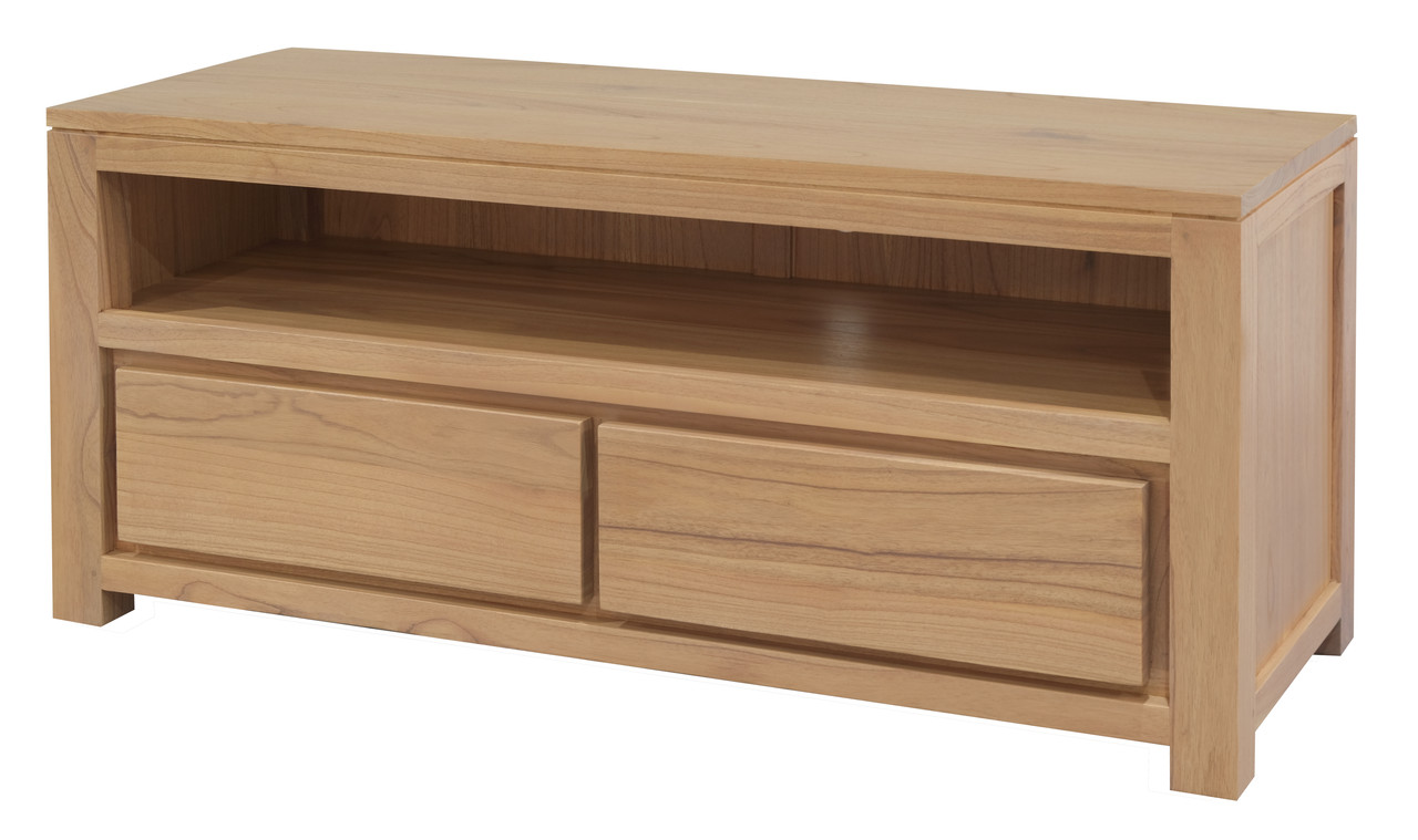 Amsterdam 2 Drawer Solid White Cedar Wood Entertainment Unit (Natural) - Image 2