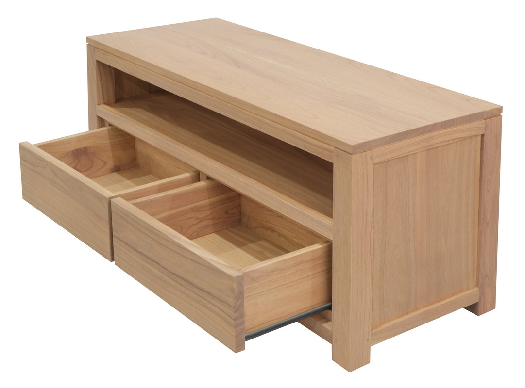 Amsterdam 2 Drawer Solid White Cedar Wood Entertainment Unit (Natural) - Image 3